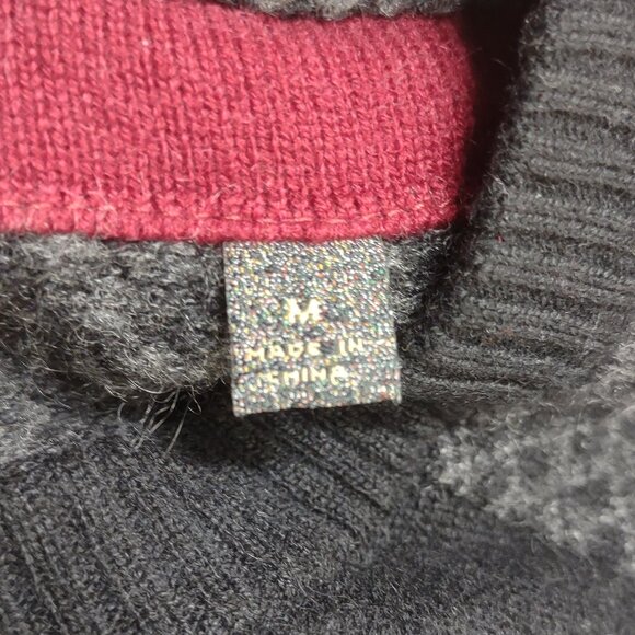 Transcript black gray embroidered argyle 100% Cashmere V-Neck sweater Medium - Picture 9 of 10